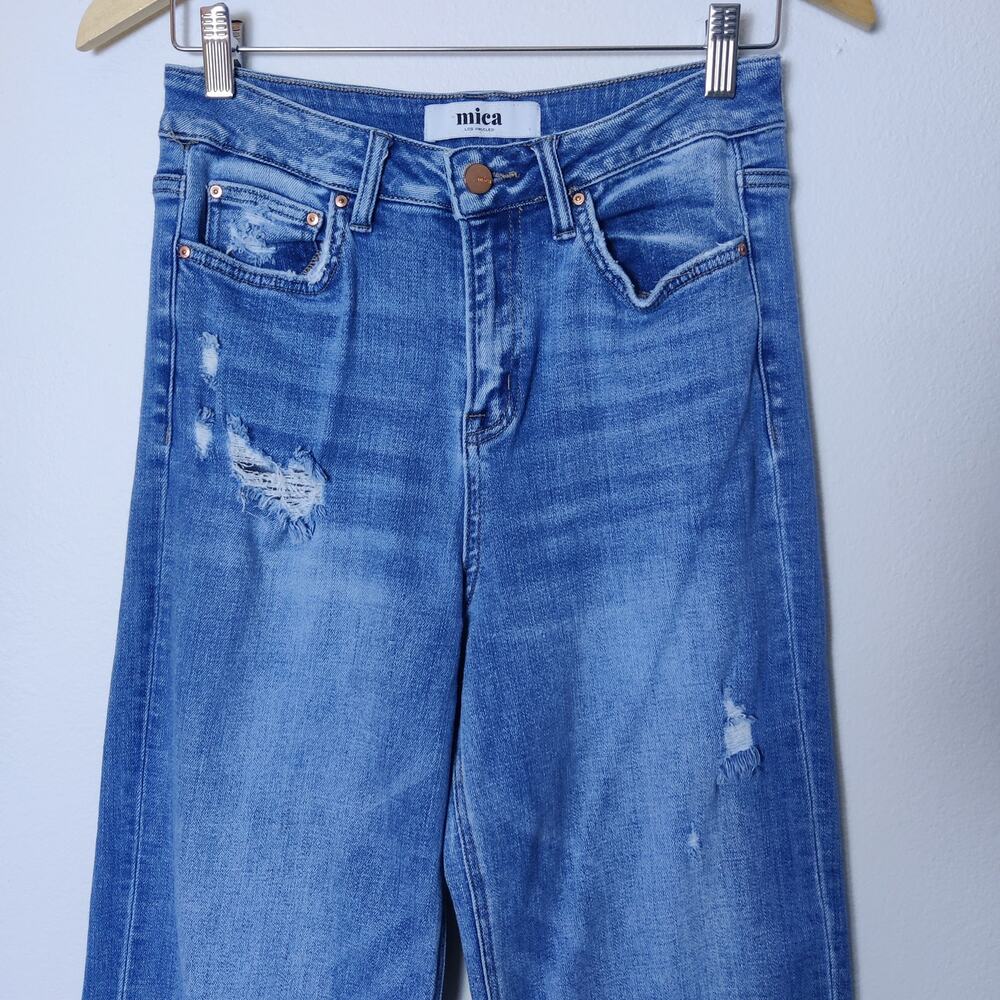Mica High Rise Wide Leg Distressed Boho Relaxed Stretch Jeans Raw Hem Size 27 - Picture 6 of 16